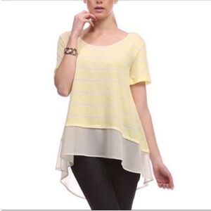 Le Lis shirt yellow striped short sleeves high low